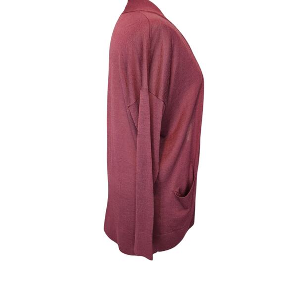 SALE Loft Open Front Cardigan Pockets Long Sleeves Red Berry Womens Size XL - Picture 5 of 5
